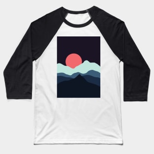 Minimalist Sunset at The Blue Black Mountainous Landscape Graphic Illustration Baseball T-Shirt